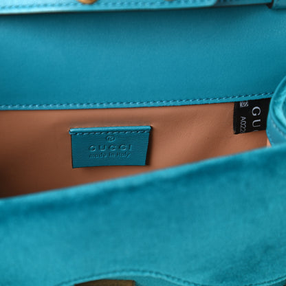 Gucci Velvet Crystal Mini Bee Broadway Shoulder Bag Pavone Cyan 8 of 10