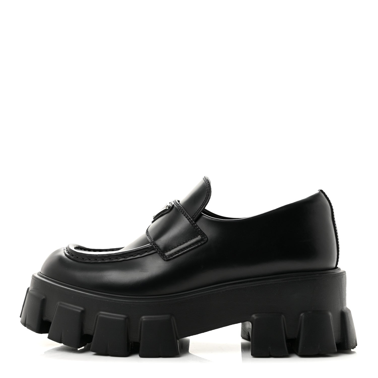 Prada Spazzolato Rois Metal Triangle Logo Monolith 55mm Loafers 39 Black 1 of 10