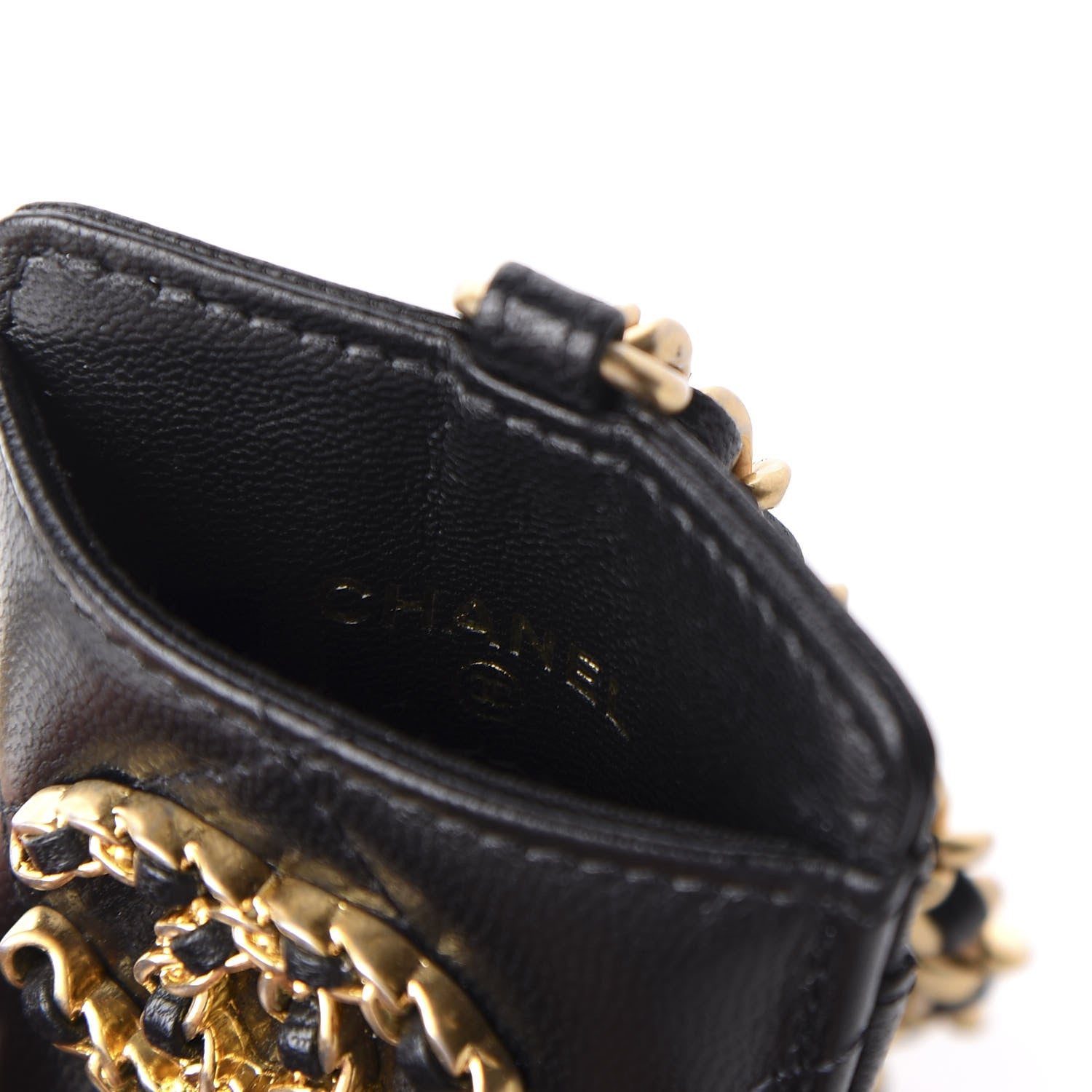 Chanel Goatskin Quilted 19 Card Holder On Chain Black 4 of 7