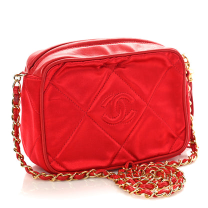 Chanel Satin Quilted CC Tassel Camera Case Red 2 of 9