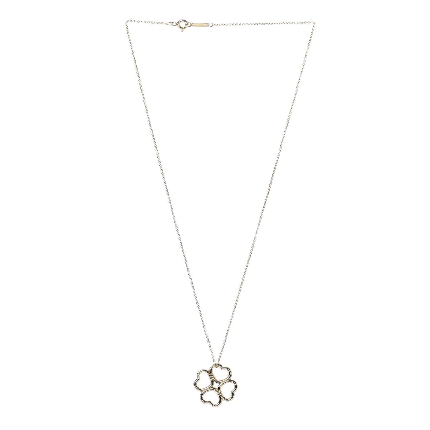 Tiffany 18K Yellow Gold Loving Heart Clover Pendant Necklace 3 of 5