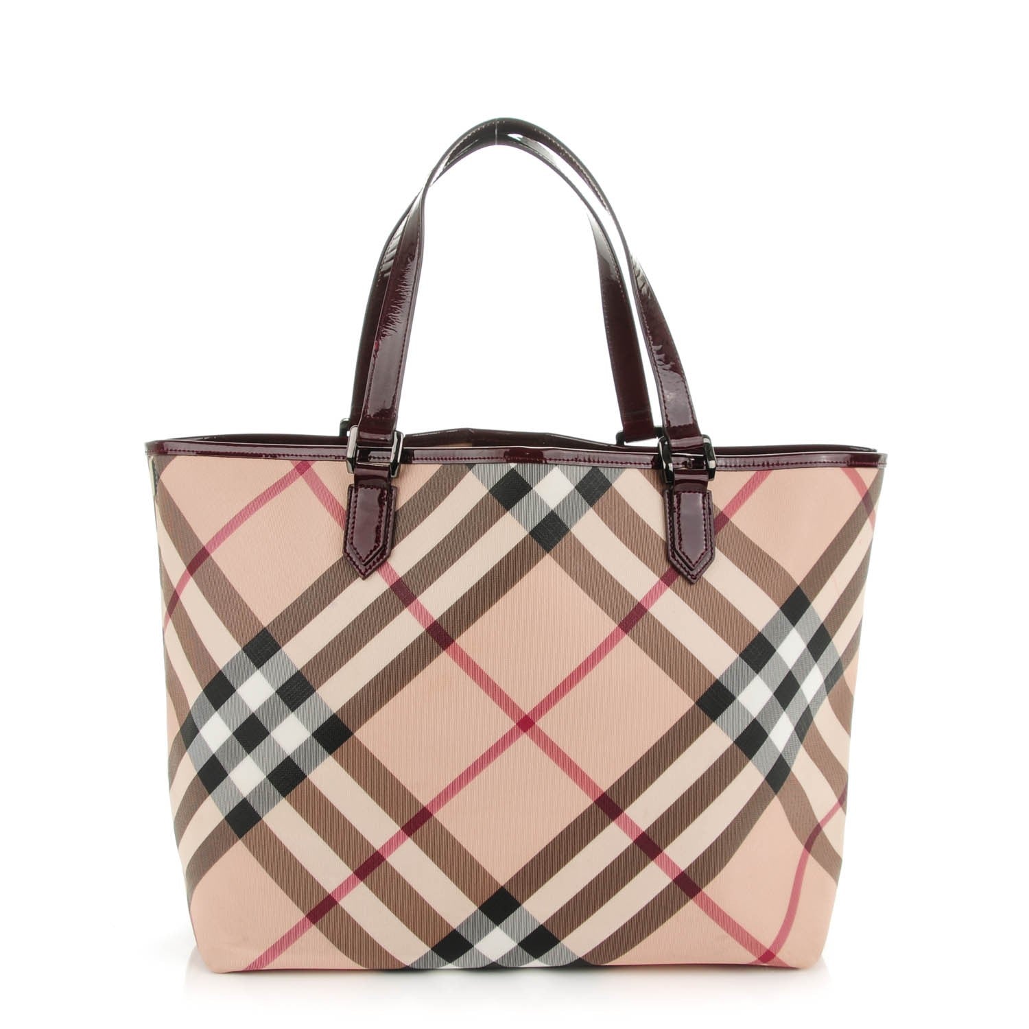 Burberry Patent Trim Nova Check Medium Shopper Tote Red 1 of 10