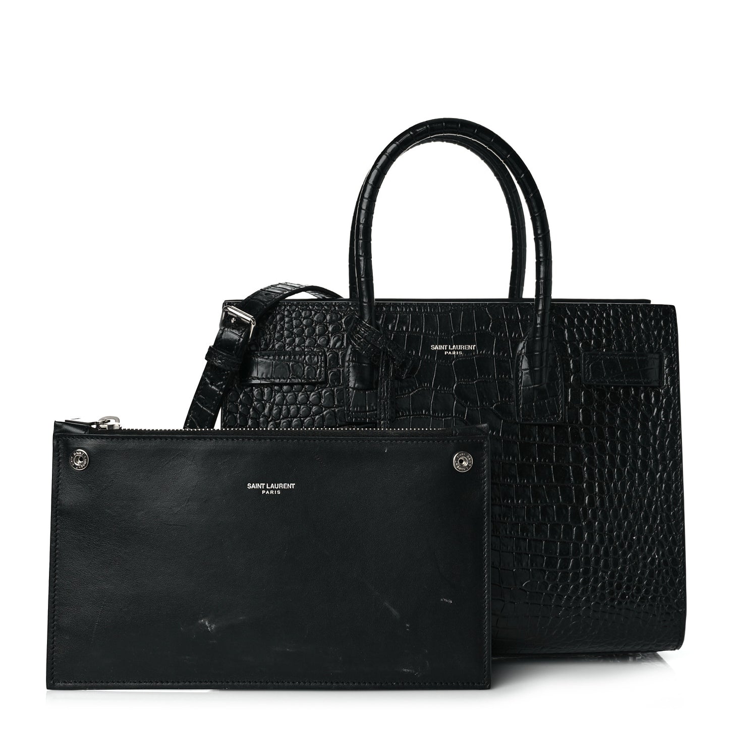 Calfskin Crocodile Embossed Baby Sac De Jour Black