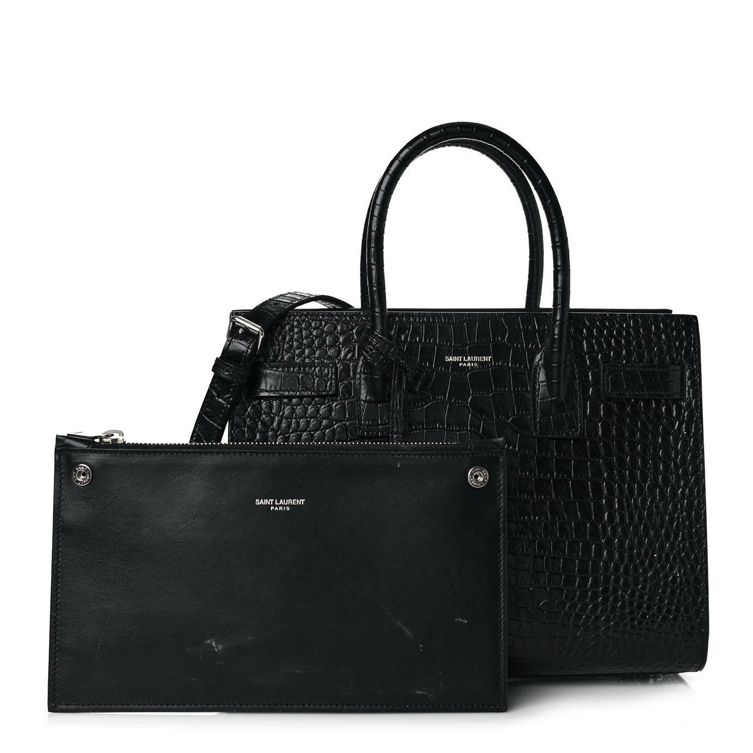 Saint Laurent Calfskin Crocodile Embossed Baby Sac De Jour Black 1 of 18