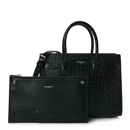 Saint Laurent Calfskin Crocodile Embossed Baby Sac De Jour Black 1 of 18