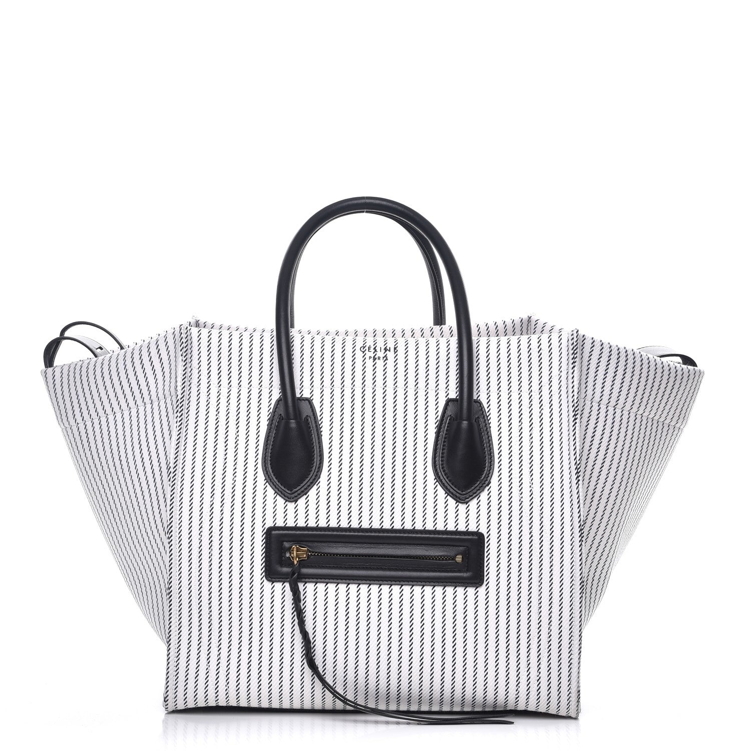 Celine Cotton Canvas Striped Medium Phantom Luggage White Navy 1 of 8