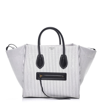 Celine Cotton Canvas Striped Medium Phantom Luggage White Navy 1 of 8