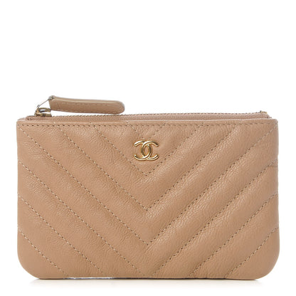 Chanel Crumpled Calfskin Chevron Quilted Small Cosmetic Case Dark Beige 1 of 7