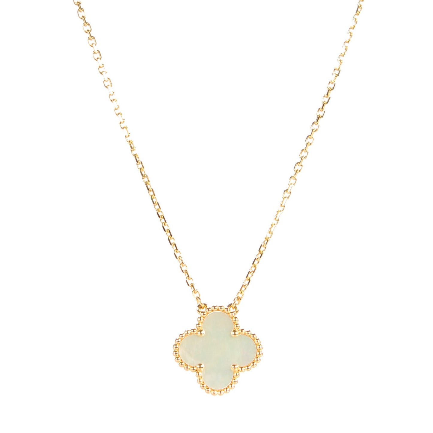 18K Yellow Gold Mother of Pearl Vintage Alhambra Pendant Necklace