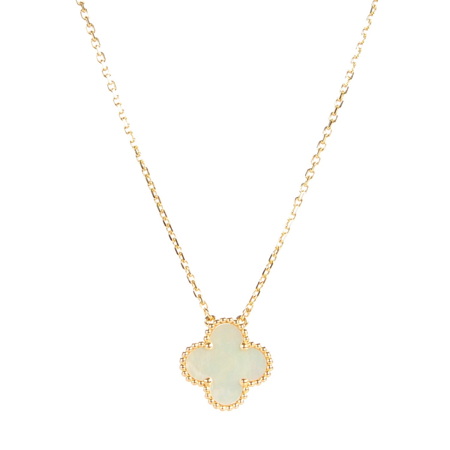 Van Cleef & Arpels 18K Yellow Gold Mother of Pearl Vintage Alhambra Pendant Necklace 1 of 6