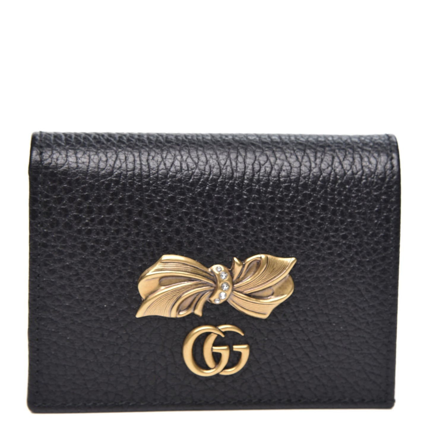 Calfskin GG Marmont Bow Card Case Black