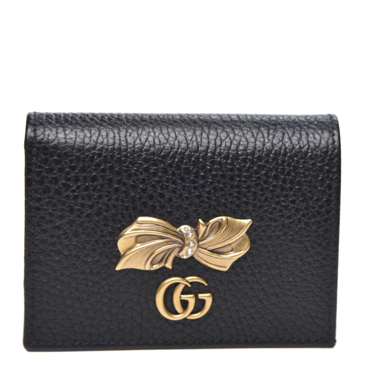 Gucci Calfskin GG Marmont Bow Card Case Black 1 of 11