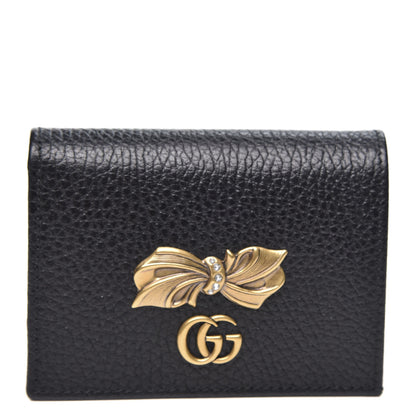 Gucci Calfskin GG Marmont Bow Card Case Black 1 of 11