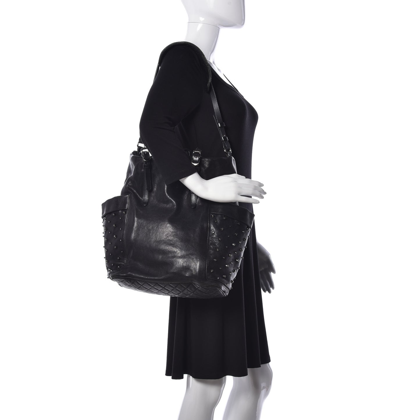 Lambskin Studded Blare Tote Black