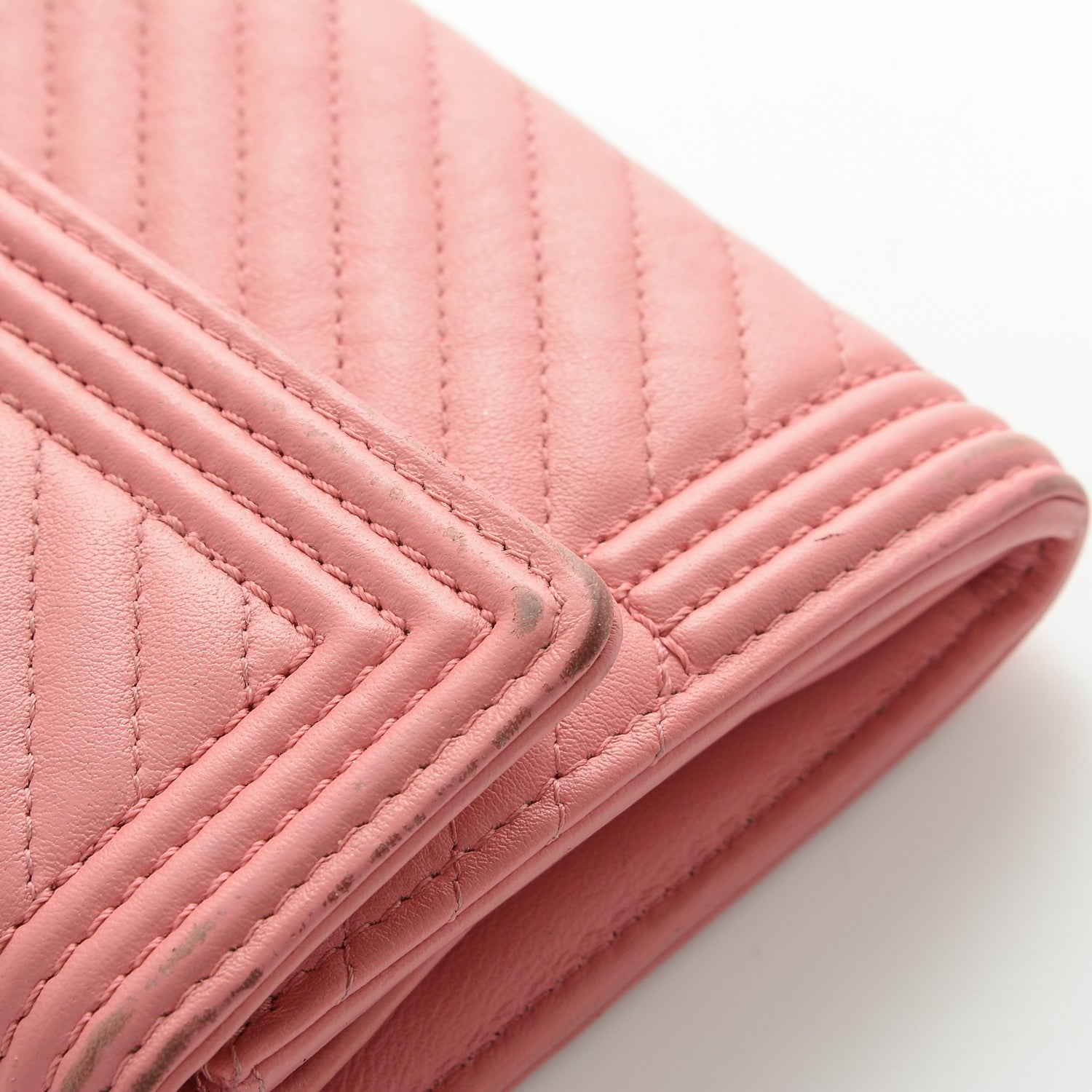 Chanel Calfskin Chevron Quilted Boy Flap Wallet Pink 9 of 9