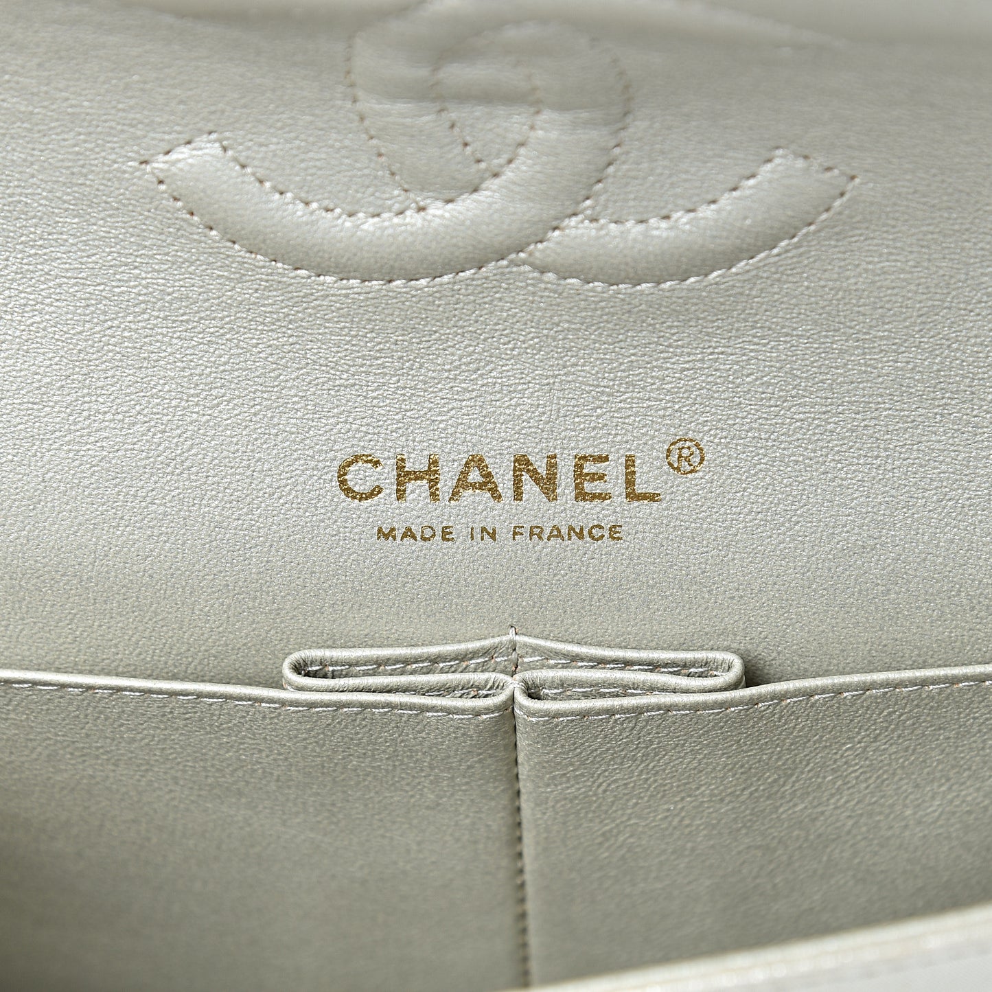 Iridescent Calfskin Quilted Medium Double Flap Light Gold