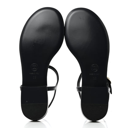 Chanel Lambskin Crystal CC Thong Sandals 37 Navy Blue 6 of 9