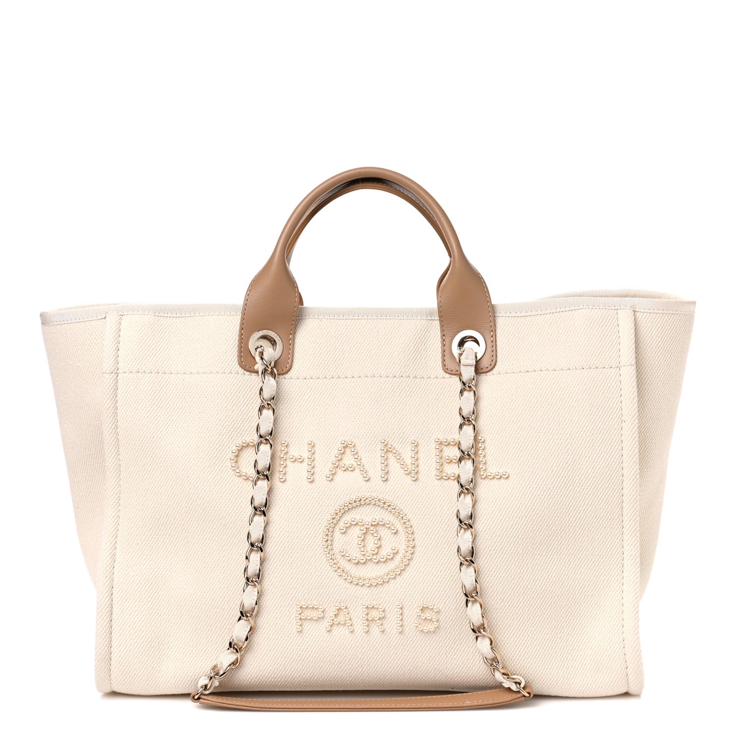 Canvas Pearl Medium Deauville Tote Ecru Beige