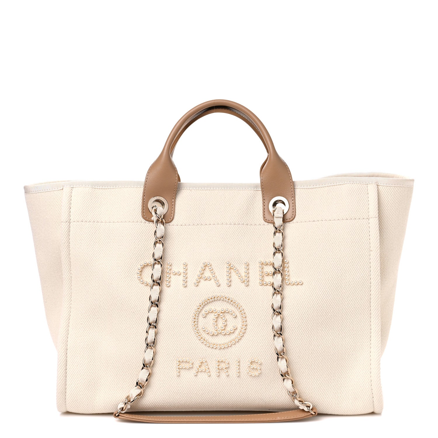 Chanel Canvas Pearl Medium Deauville Tote Ecru Beige 1 of 11