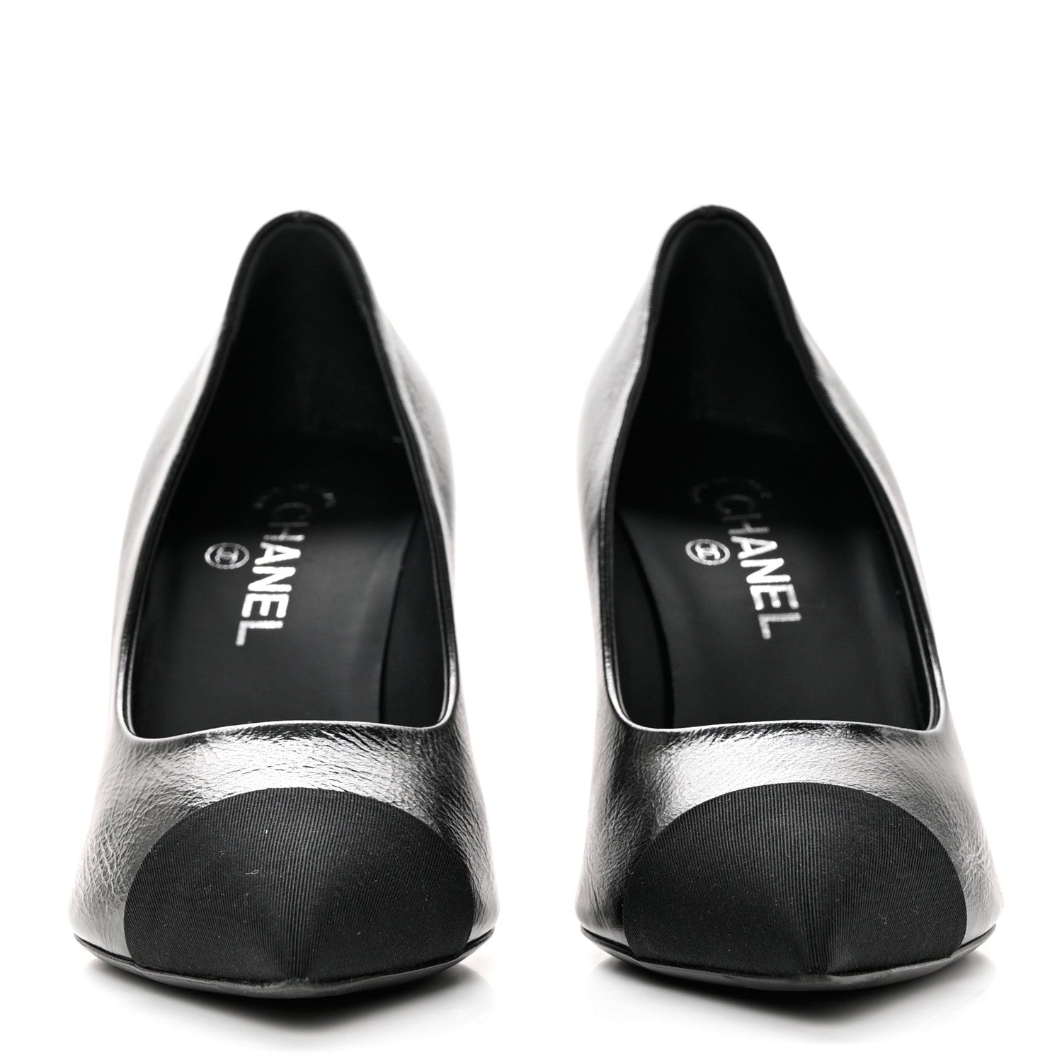 Chanel Shiny Calfskin Grosgrain Cap Toe CC Pearl Pumps 41 Black 2 of 9