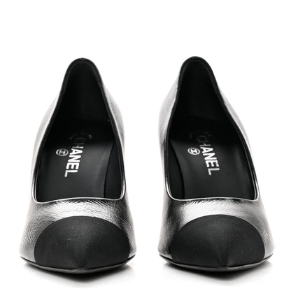 Chanel Shiny Calfskin Grosgrain Cap Toe CC Pearl Pumps 41 Black 2 of 9