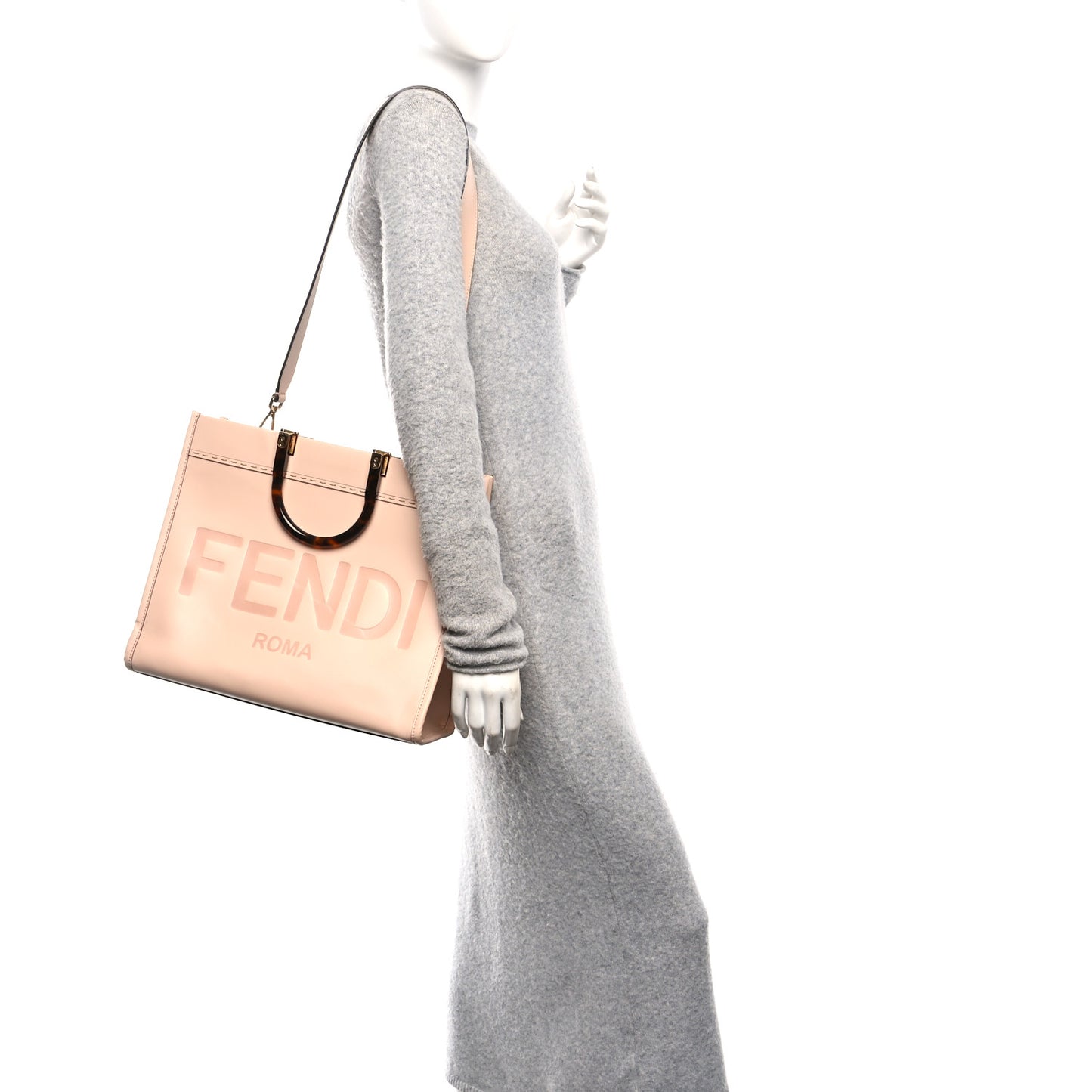 Vitello Cher Logo Debossed Medium Fendi Sunshine Shopper Tote Light Rose