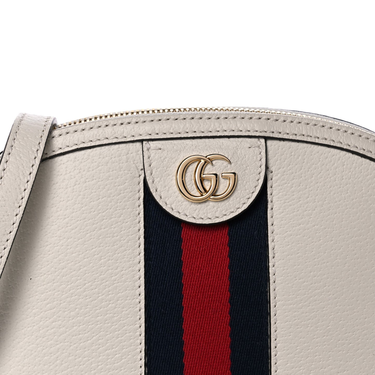 Textured Dollar Calfskin Web Small Ophidia Dome Shoulder Bag Mystic White