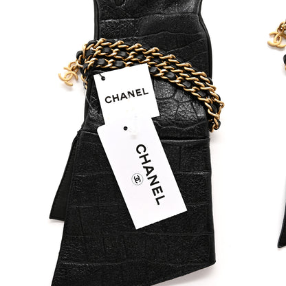 Chanel Lambskin Crocodile Embossed Chain Gloves 7.5 Black 3 of 6