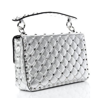 Valentino Garavani Metallic Nappa Medium Rockstud Spike Shoulder Bag Silver 3 of 11