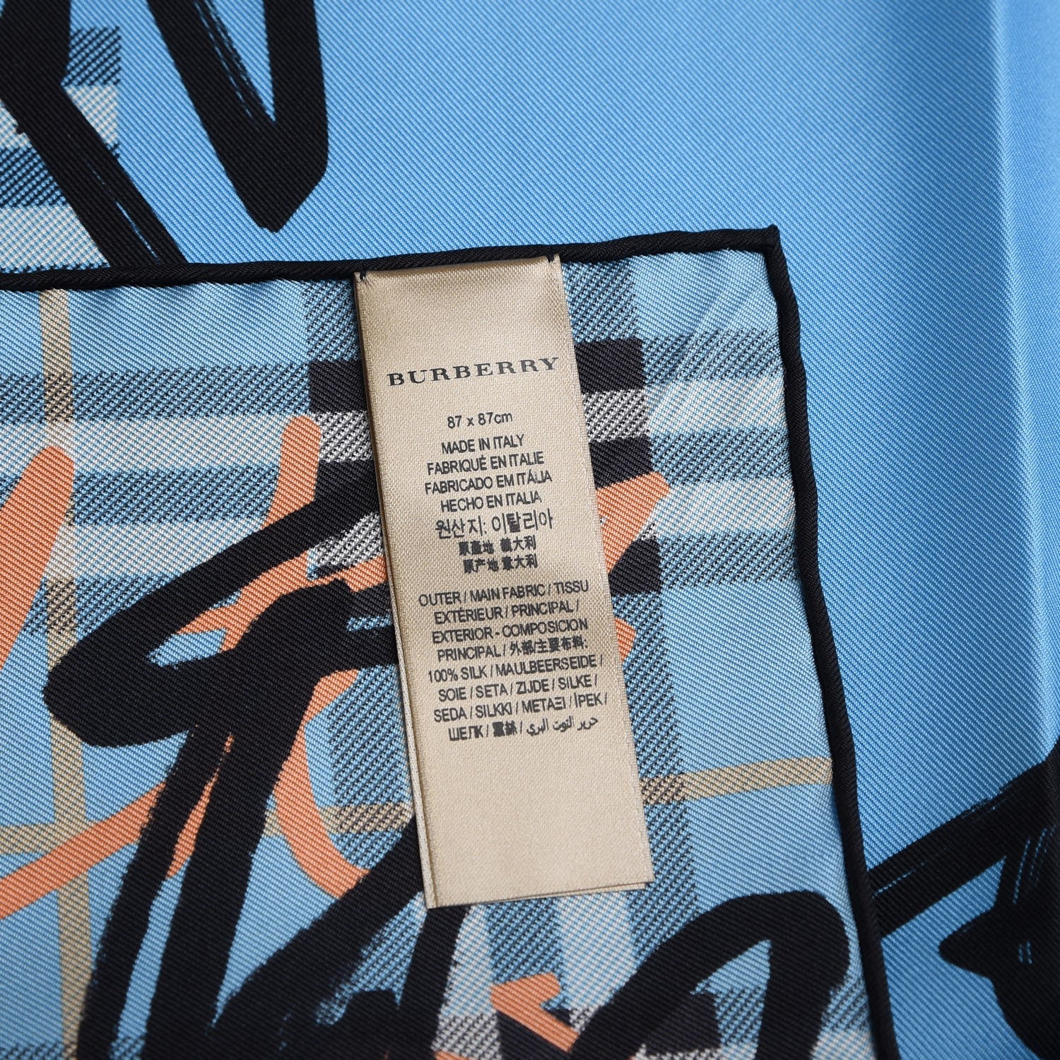 Burberry Silk Vintage Check Scribble Print Scarf Light Azure 3 of 5