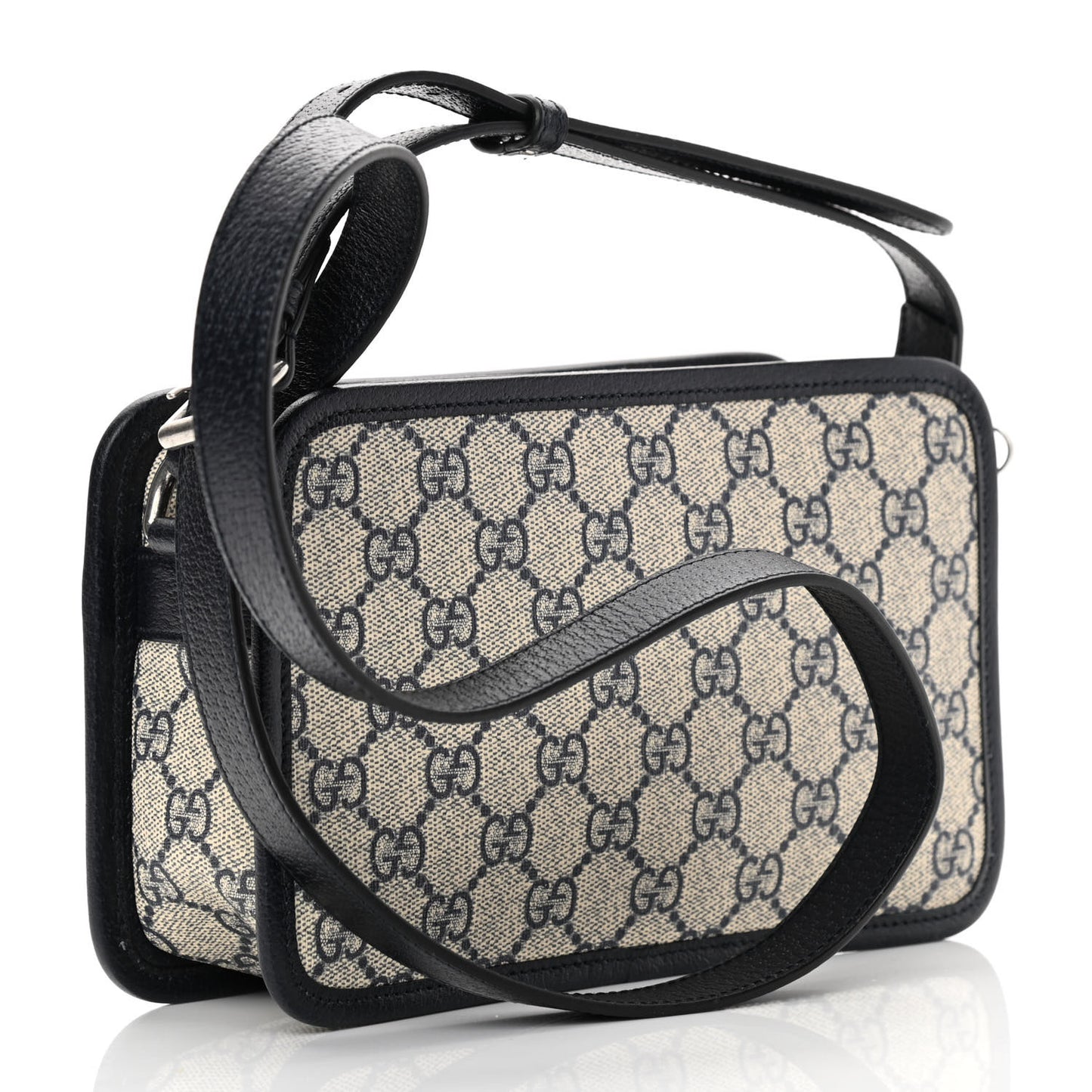 GG Supreme Monogram Textured Dollar Calfskin Mini Retro Interlocking G Shoulder Bag Beige Blue