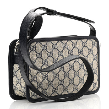 Gucci GG Supreme Monogram Textured Dollar Calfskin Mini Retro Interlocking G Shoulder Bag Beige Blue 3 of 10