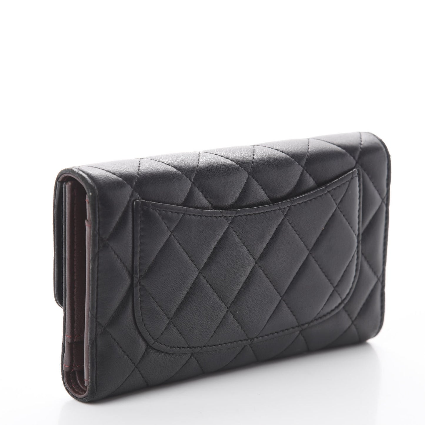 Lambskin Quilted Large Flap Wallet Black