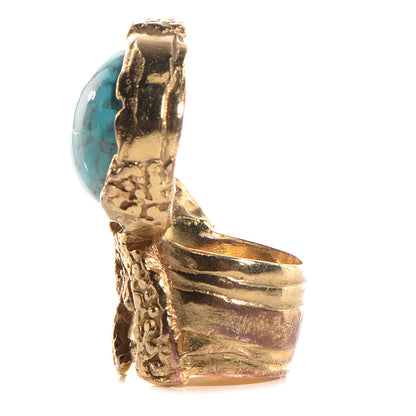 Saint Laurent Glass Cabochon Arty Ovale Ring 4 Gold Turquoise 3 of 5
