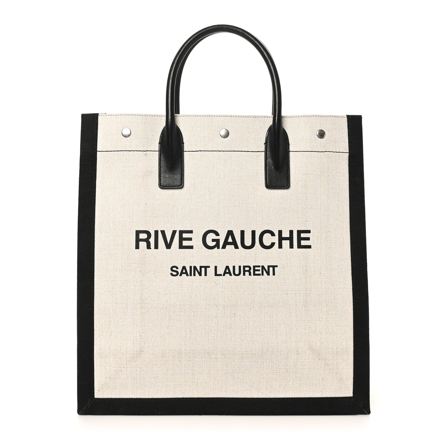 Linen Calfskin Rive Gauche North South Tote White Black