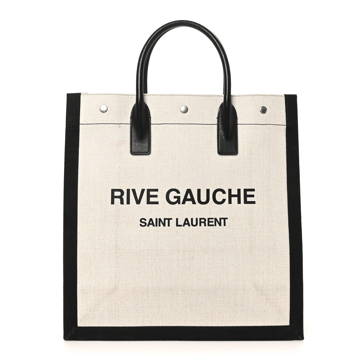 Saint Laurent Linen Calfskin Rive Gauche North South Tote White Black 1 of 9