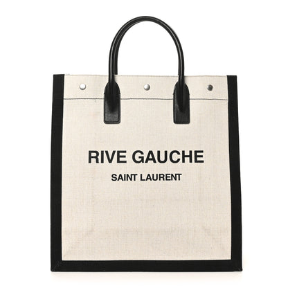 Saint Laurent Linen Calfskin Rive Gauche North South Tote White Black 1 of 9