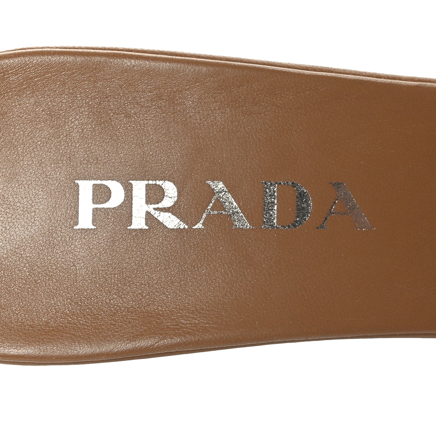 Prada Nappa Soft Padded Metal Triangle Logo 65mm Slide Sandals 40 Caramel 6 of 7