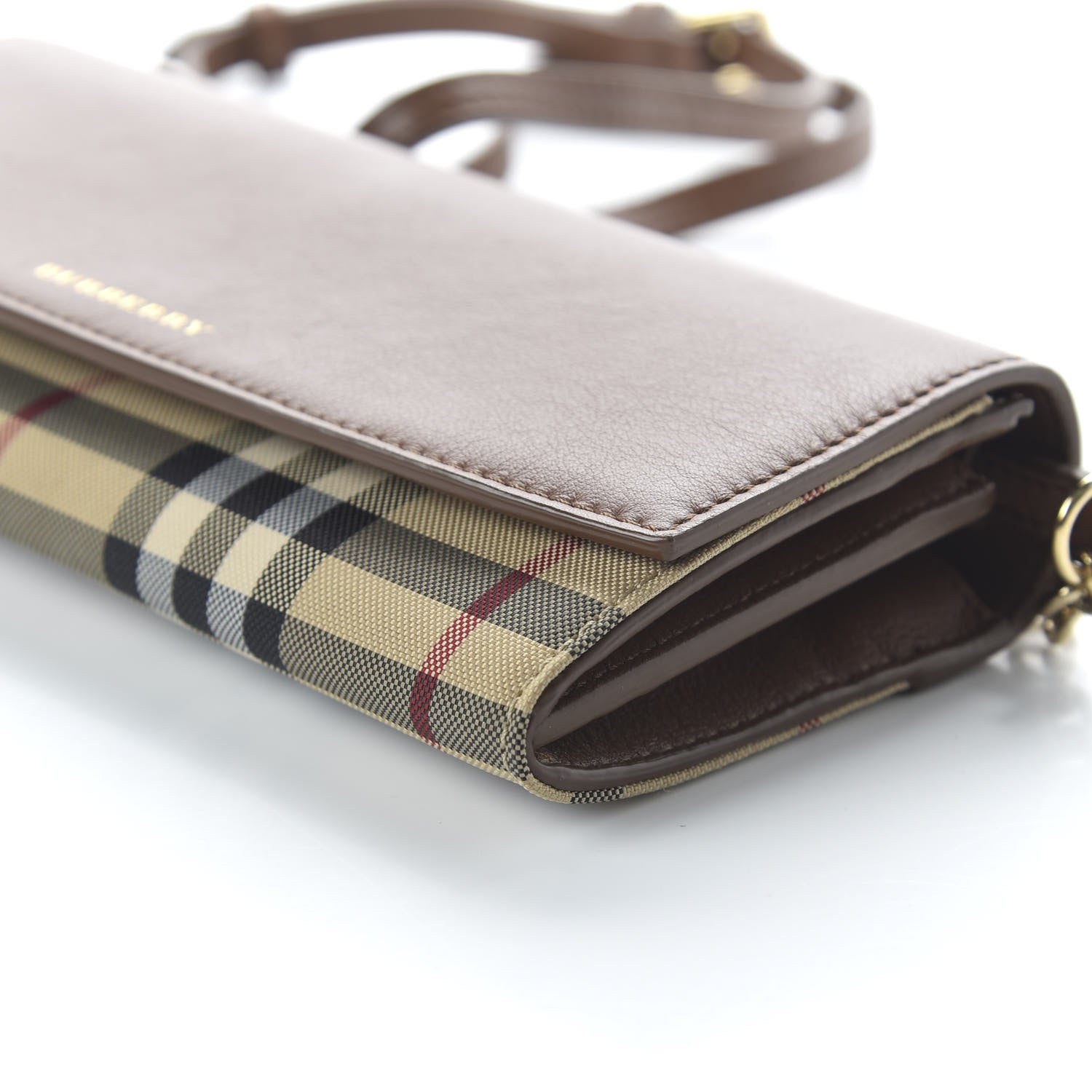 Burberry Calfskin Horseferry Check Henley Wallet On Chain Tan 7 of 9