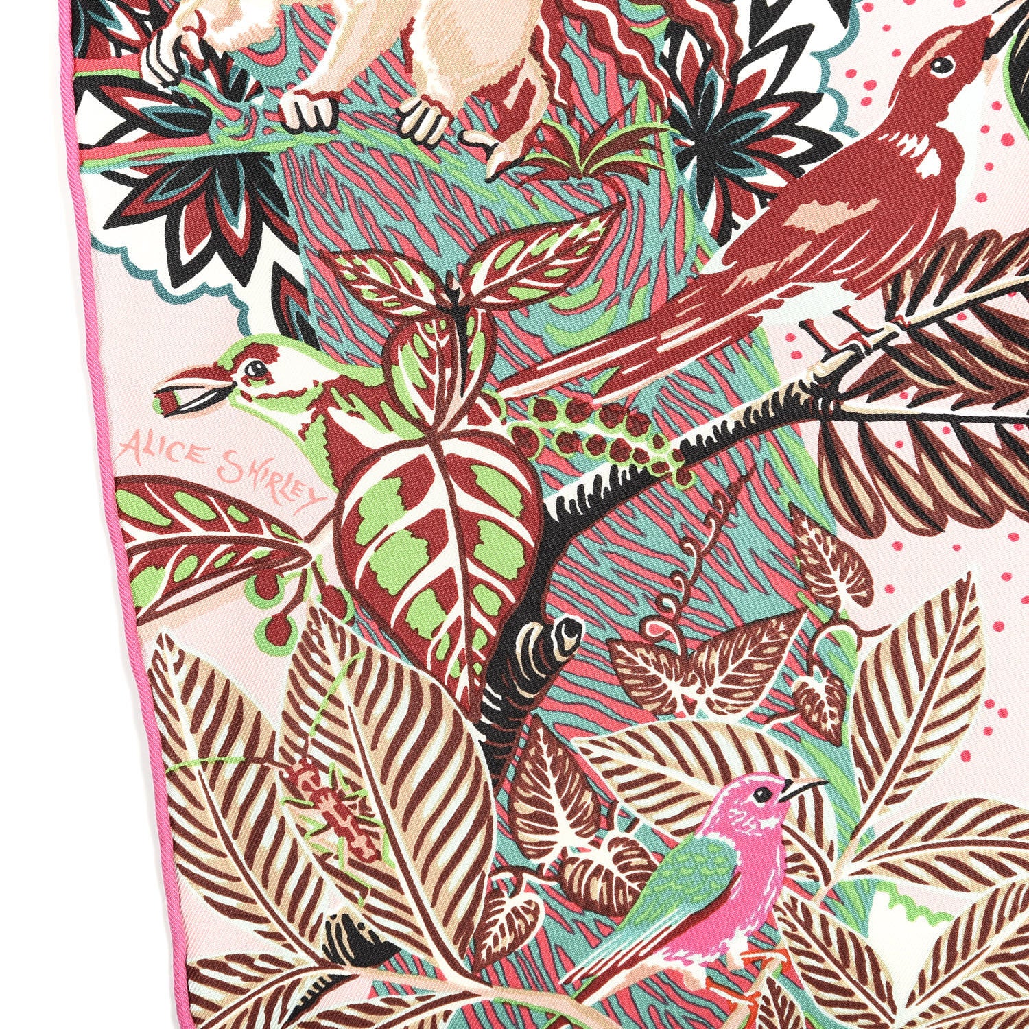 Hermes Silk Wild Singapore Scarf 90 Rose Vert Bordeaux 5 of 5
