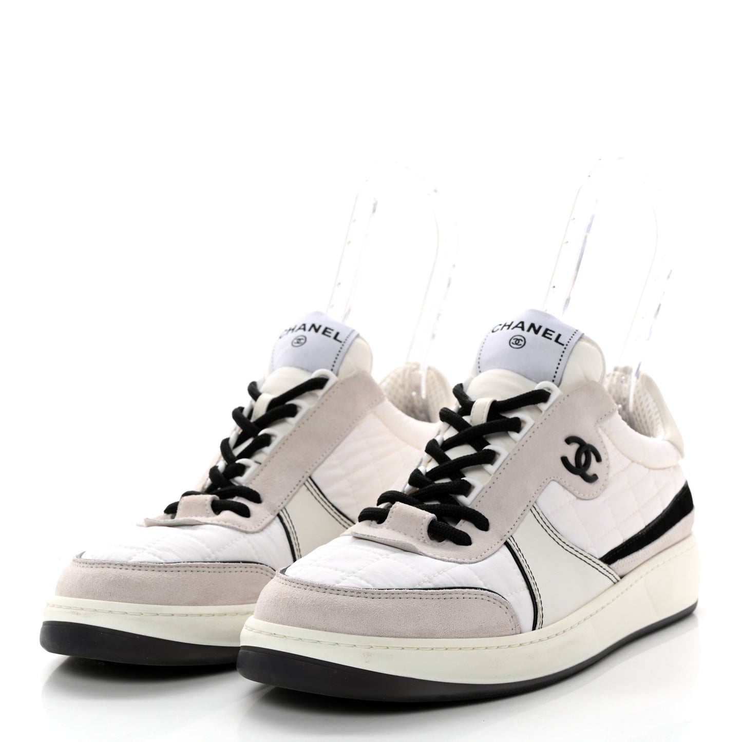 Suede Fabric Calfskin Womens CC Sneakers 39.5 White Light Gray
