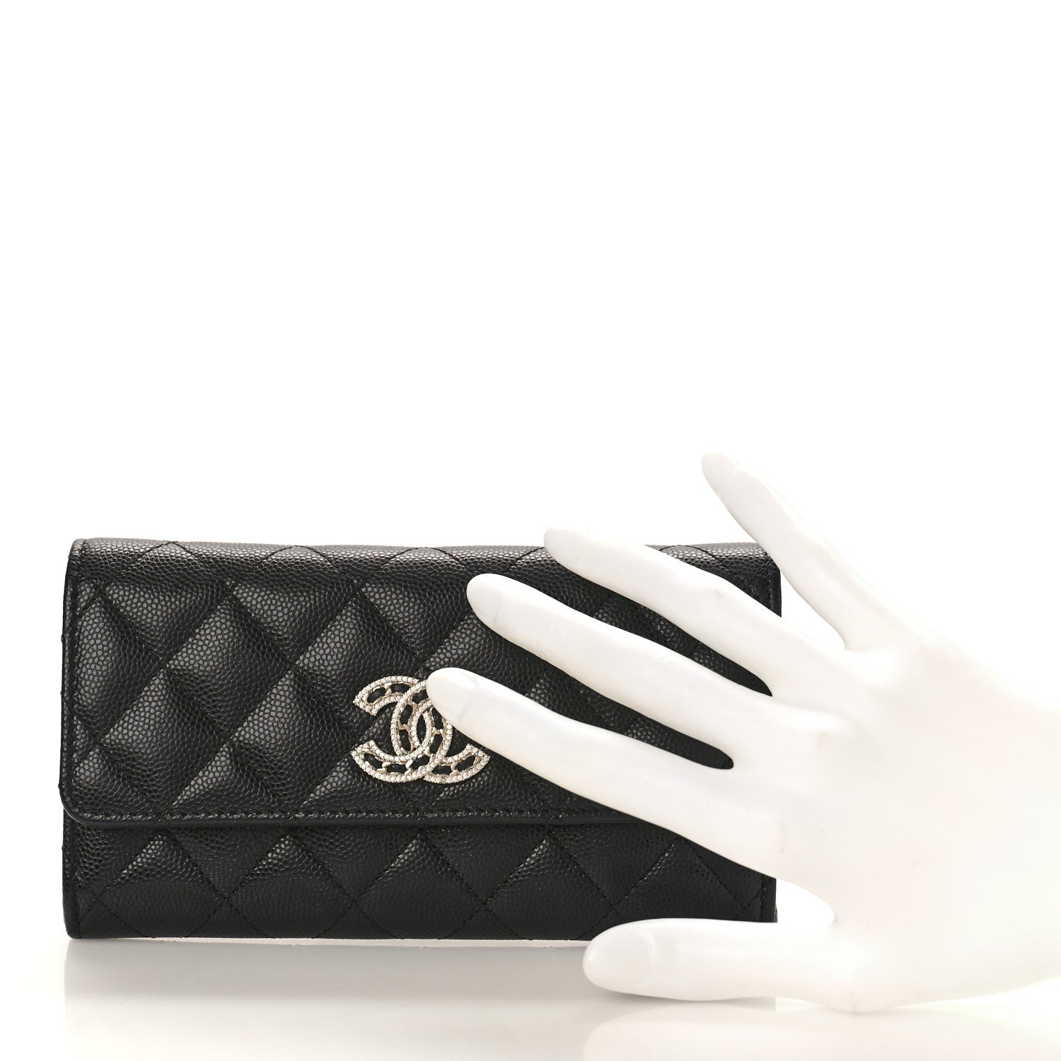Chanel Caviar Quilted Crystal CC Large Gusset Flap Wallet Black 2 of 10