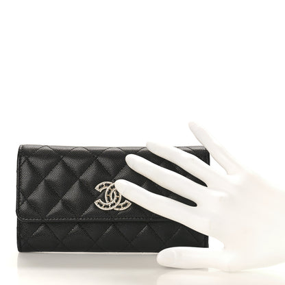 Chanel Caviar Quilted Crystal CC Large Gusset Flap Wallet Black 2 of 10