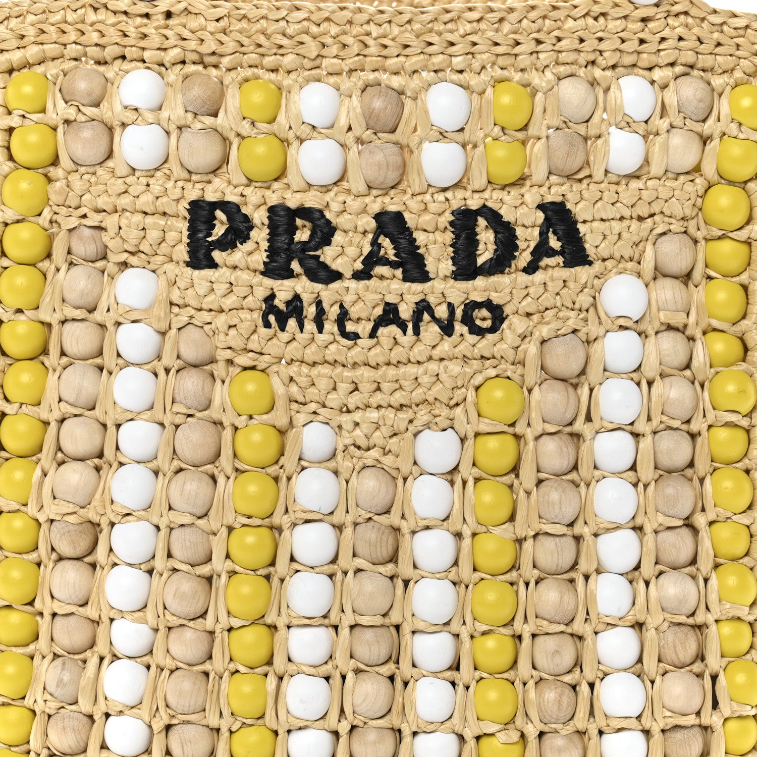 Prada Raffia Wood Bead Embroidered Logo Tote Bag Naturale 7 of 9