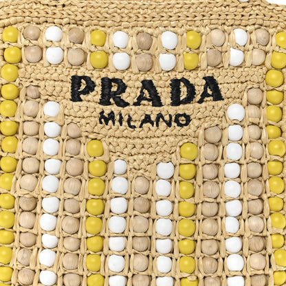 Prada Raffia Wood Bead Embroidered Logo Tote Bag Naturale 7 of 9