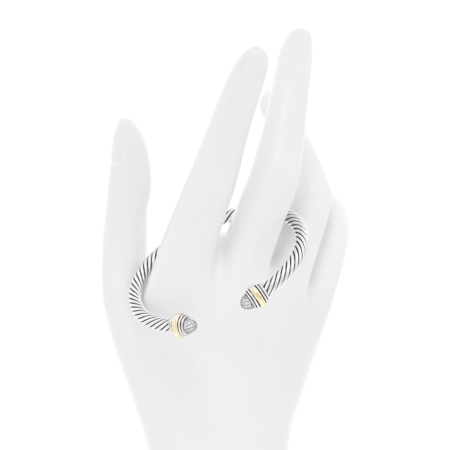David Yurman Sterling Silver 14K Yellow Gold Diamond 5mm Cable Classics Bracelet 2 of 4