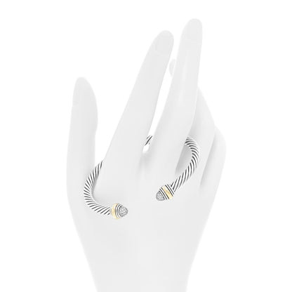 David Yurman Sterling Silver 14K Yellow Gold Diamond 5mm Cable Classics Bracelet 2 of 4