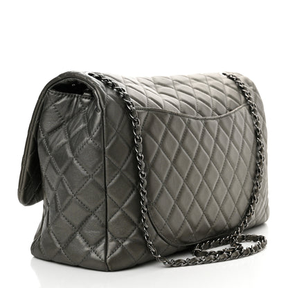 Chanel Metallic Calfskin Quilted Small XXL Travel Flap Bag Dark Silver 3 of 11