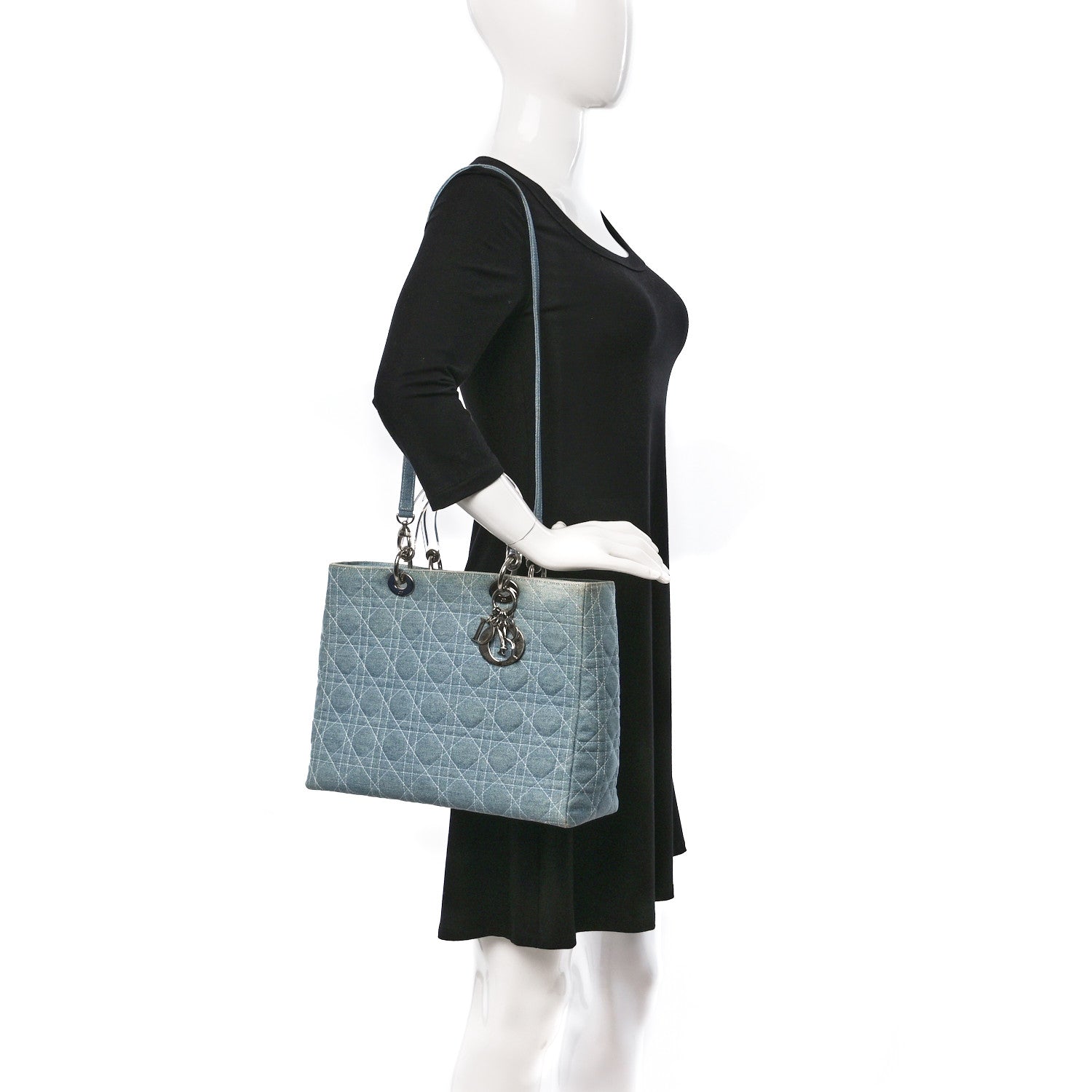 Christian Dior Denim Cannage Large Lady Dior Light Blue 2 of 19