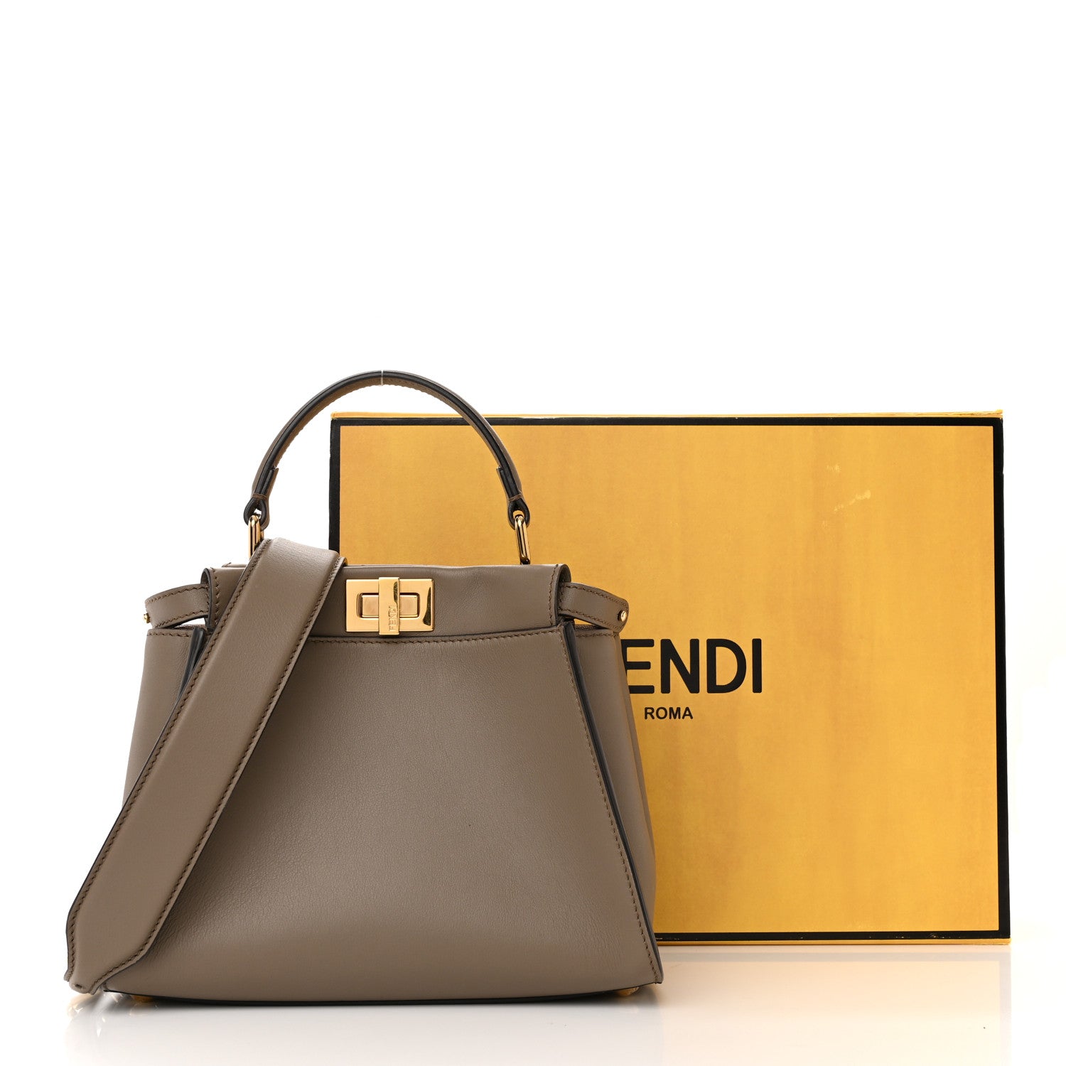 Fendi Vitello Seta Canvas FF Embroidered Mini Peekaboo Iconic Satchel Tartufo 10 of 10
